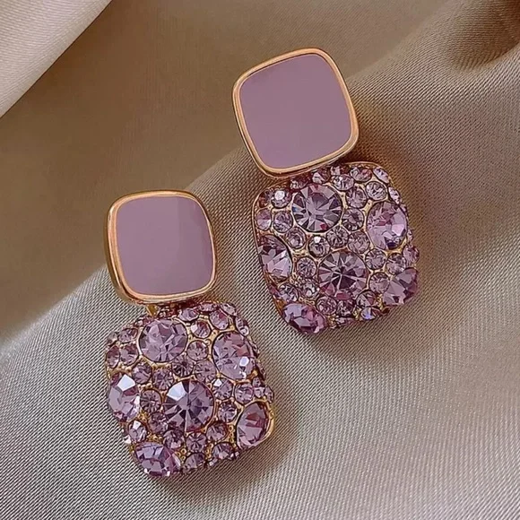 Elegant Gold and Purple Crystal Earrings - Picture 1 of 9